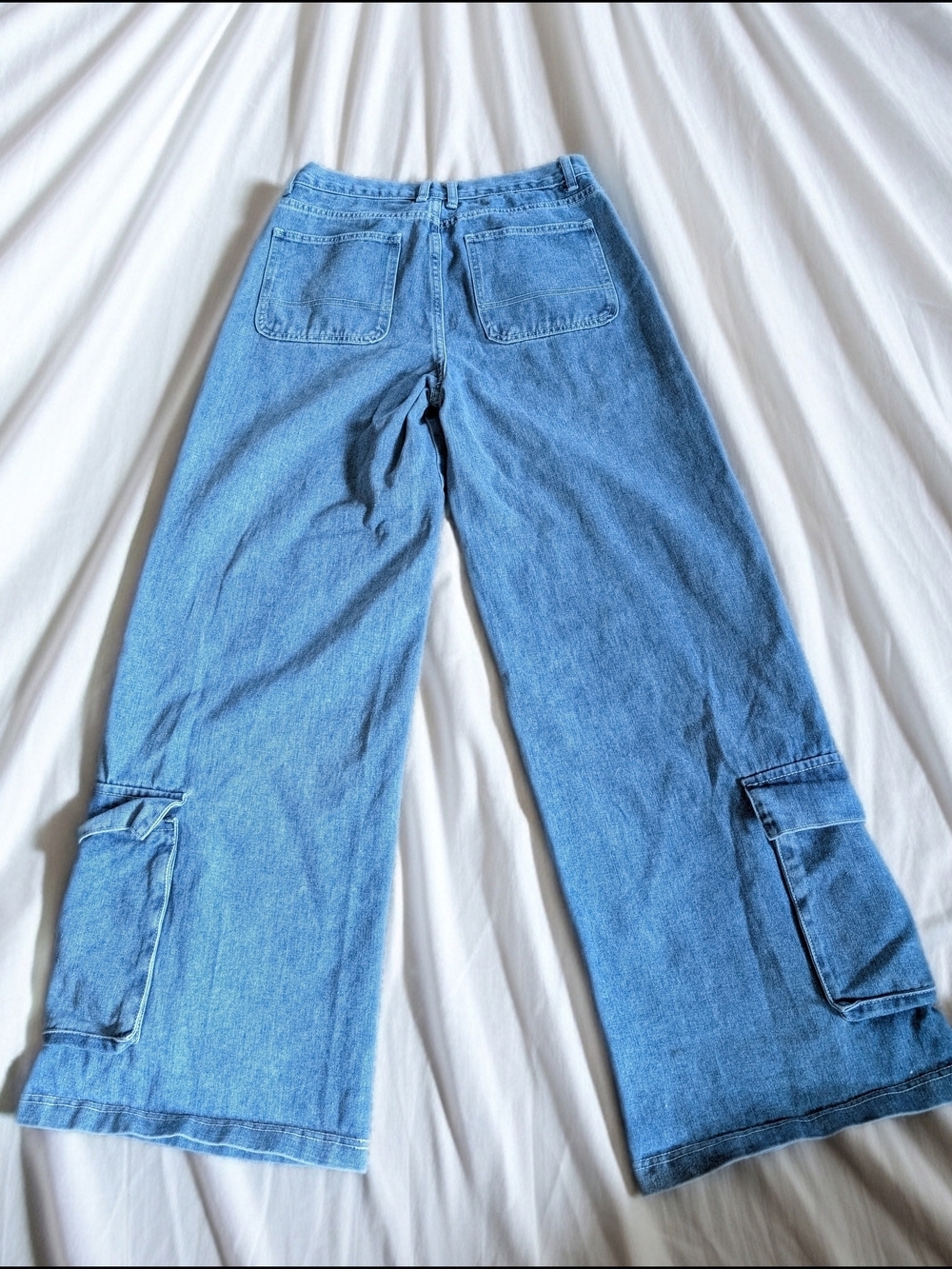 Forever 21 Wide Leg Cargo Jeans – Light Wash Baggy Y2K Streetwear - Picture 3 of 6
